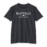 Black t-shirt with 'Buffalo New York' text on a white background